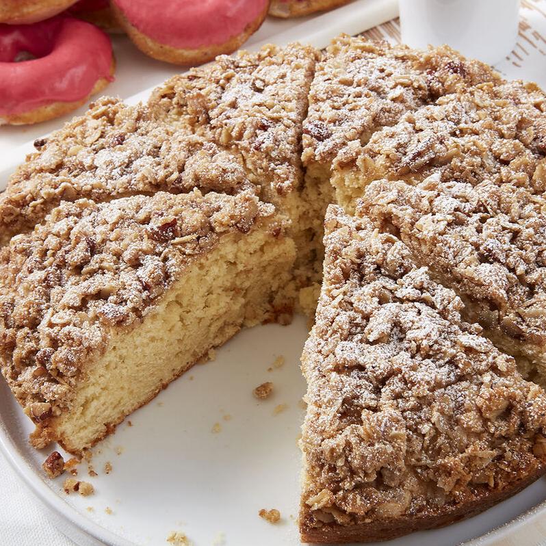  A beautiful crumb topping adds the perfect finish to this coffee cake.