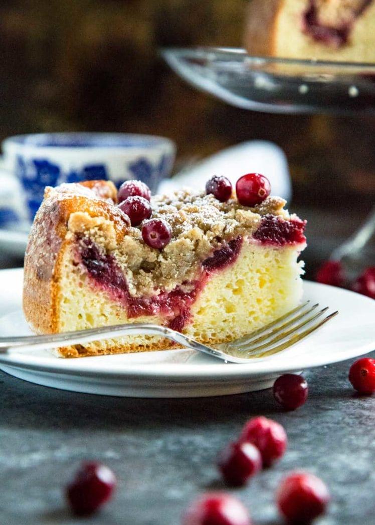  A slice of heaven with tart cranberries and sweet coffee cake.