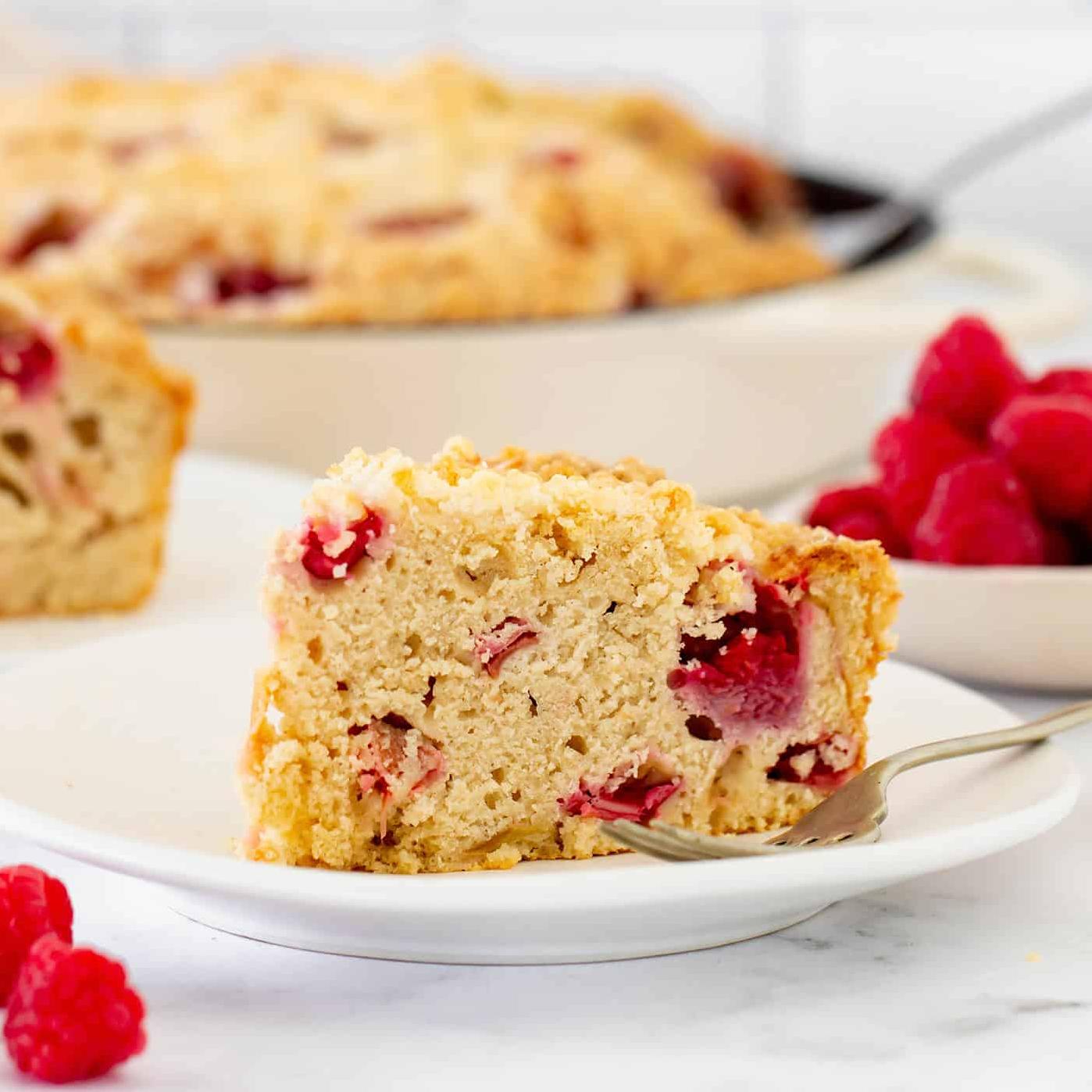  A slice of this rhubarb raspberry coffee cake is the perfect start to your day.