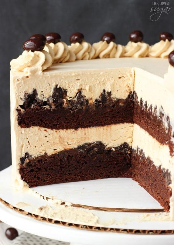  Bite into the moist and rich layers of this irresistible mocha brownie cake.