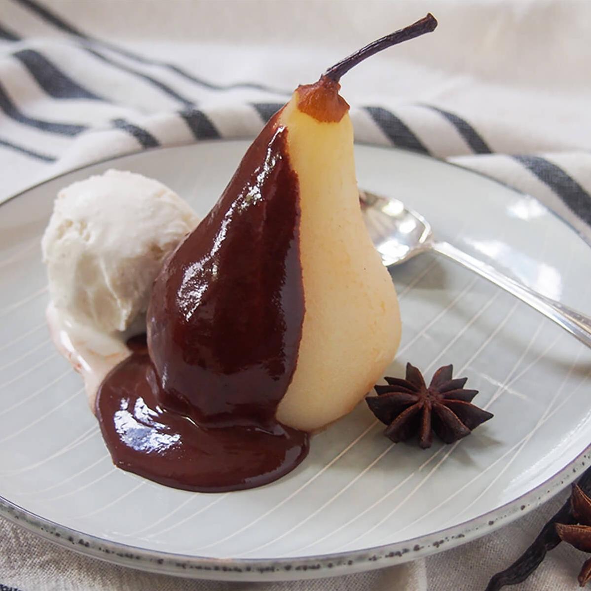 Decadent Coffee Pears with Rich Chocolate Sauce Recipe