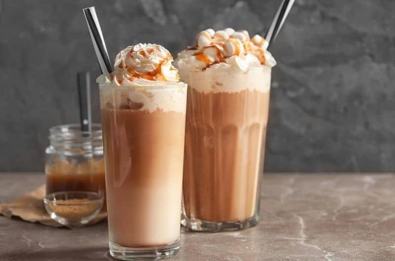  Creamy caramel syrup, strong iced coffee, and milk come together to create the perfect balance of flavors in this yummy frappe'.