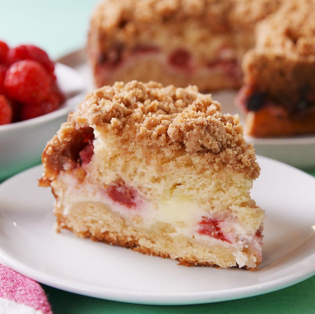  Creamy filling topped with juicy raspberries, yes please!