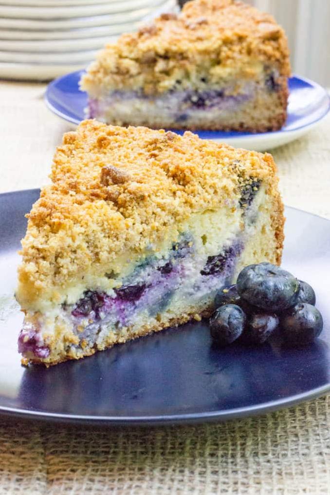  Delicious slices of Blueberry-Cream Cheese Coffee Cake.