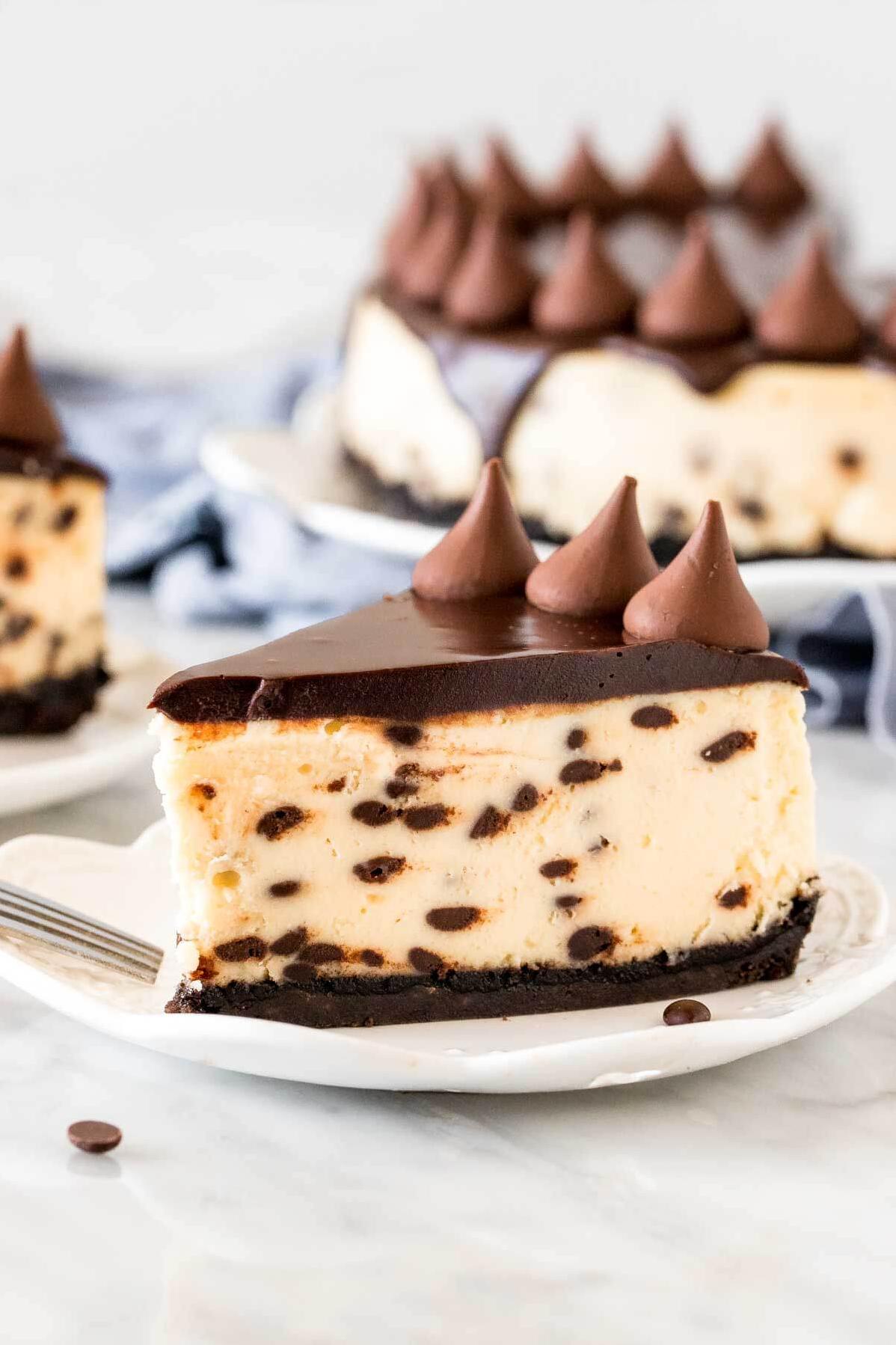 Each bite of creamy cheesecake is studded with crunchy chocolate chips