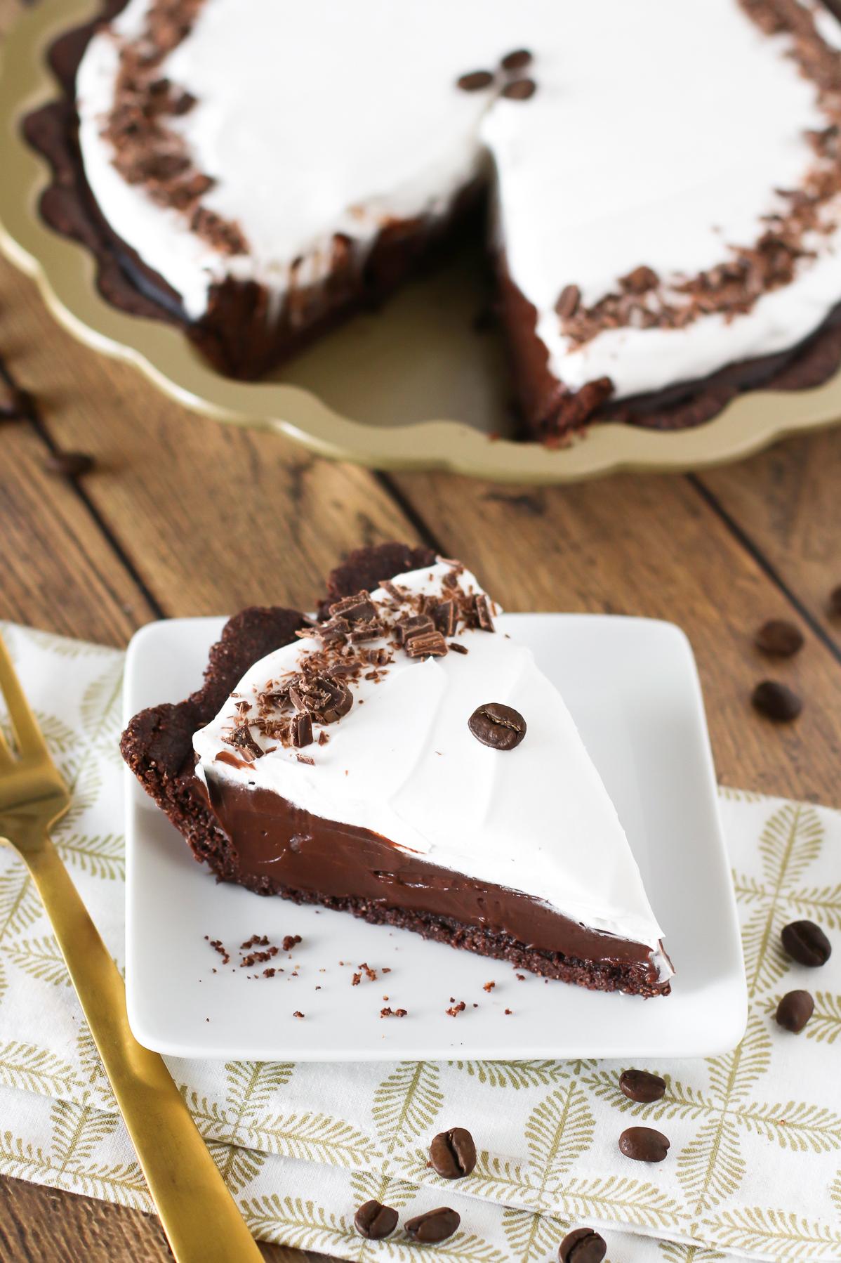  Every slice of this pie is loaded with rich, chocolatey flavor and a touch of coffee.