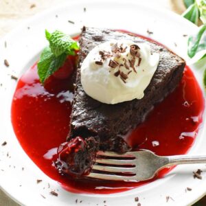 Flourless Chocolate Espresso Cake With Raspberry Sauce