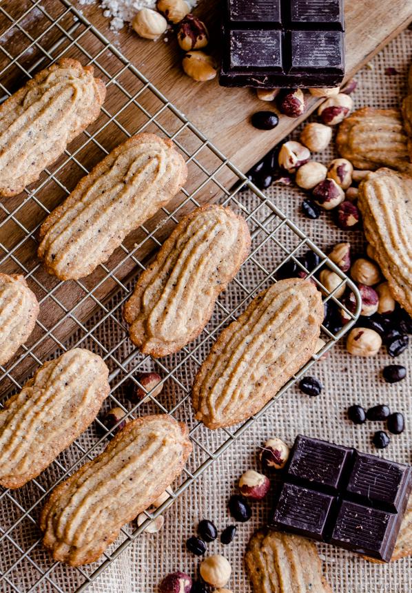  Freshly brewed espresso and toasted hazelnuts bring a rich flavor to these crunchy cookies.