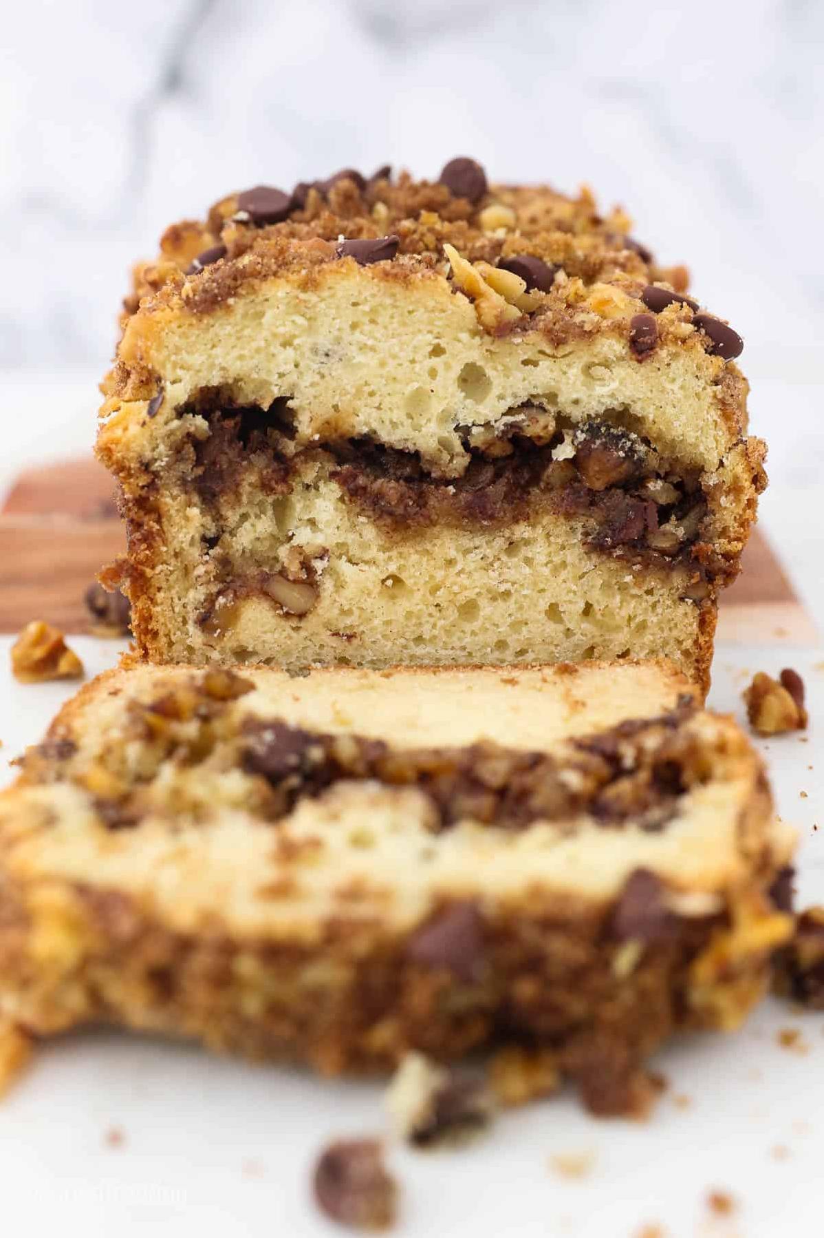  Indulge in a slice of pure comfort with this chocolate chip streusel coffee cake.