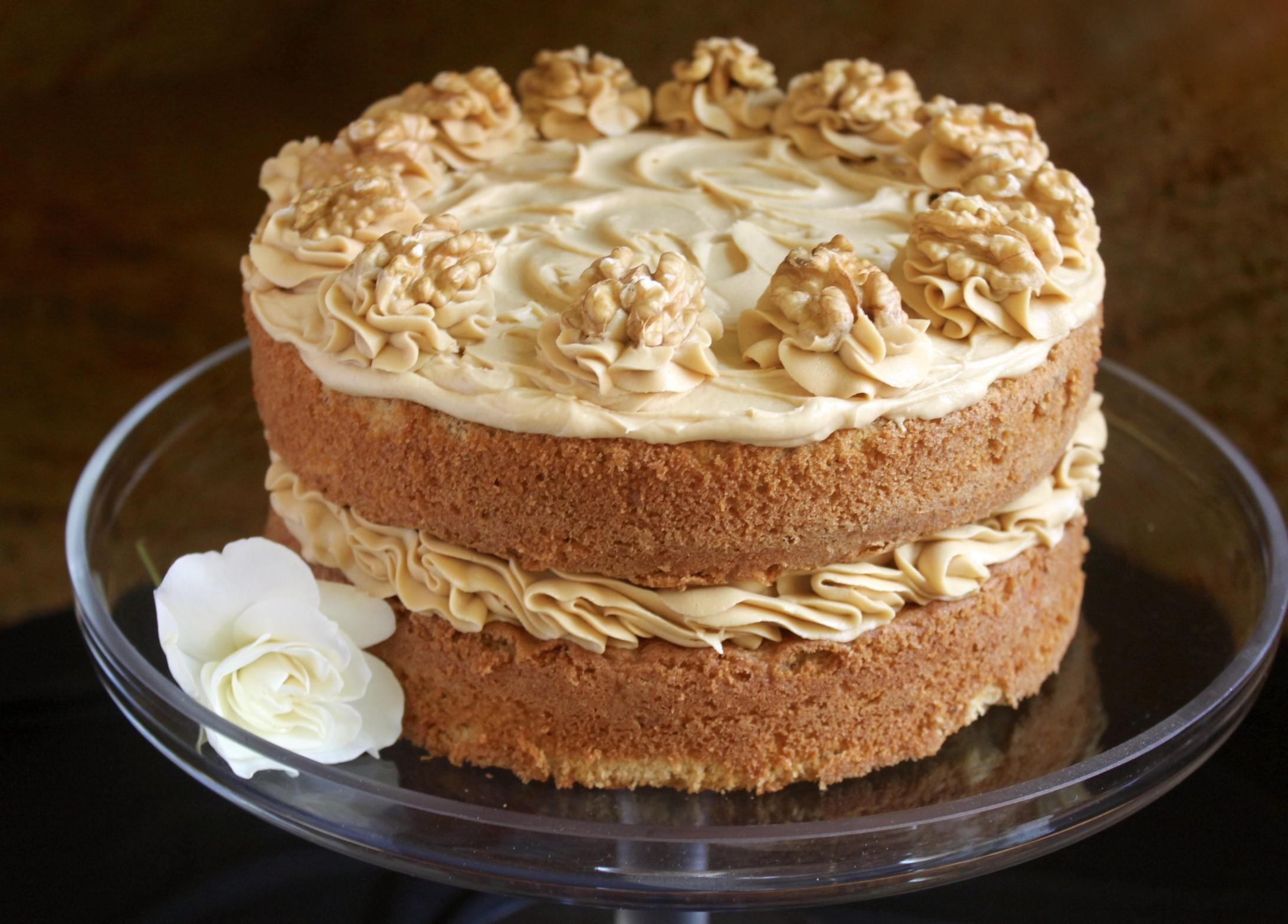  Layers of moist cake, crunchy walnuts, and smooth coffee frosting