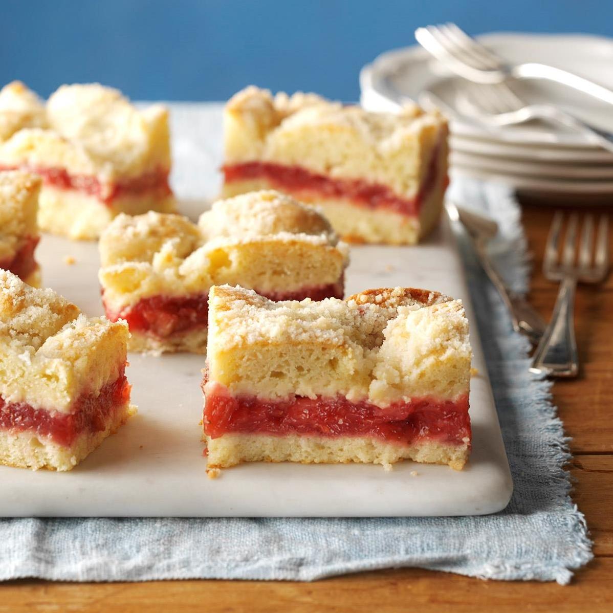  Not a fan of rhubarb? Swap it out for your favorite fruit and enjoy a customized coffee cake.