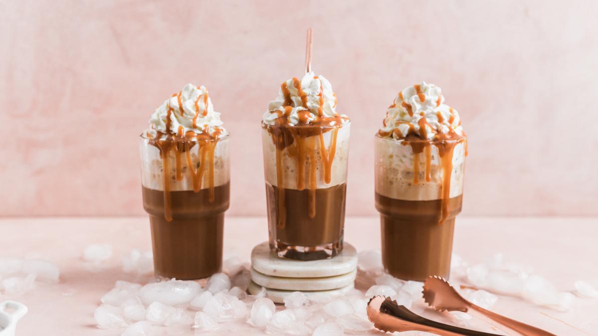  Our Caramel Frappe' recipe is the perfect pick-me-up for anytime you need a little extra energy or something sweet to sip on.