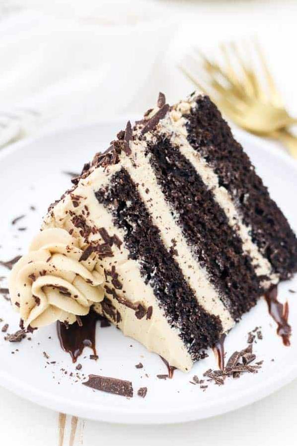  Rich chocolate layers with velvety coffee frosting.