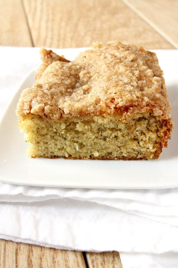  Streusel topping adds the perfect amount of texture to this moist and flavorful banana coffee cake.