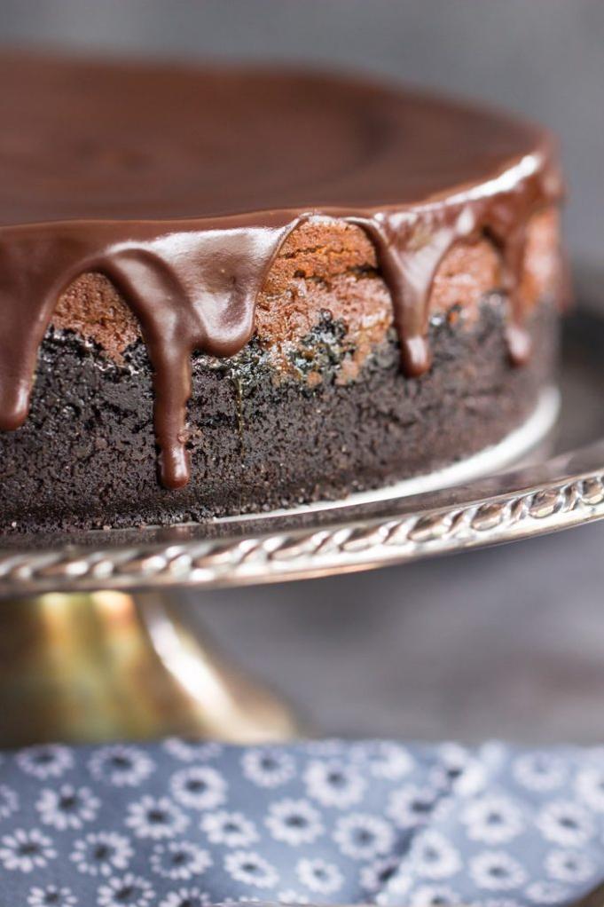 Sure thing! Here are 11 creative photo captions for the Mocha-Chocolate Cheesecake recipe: