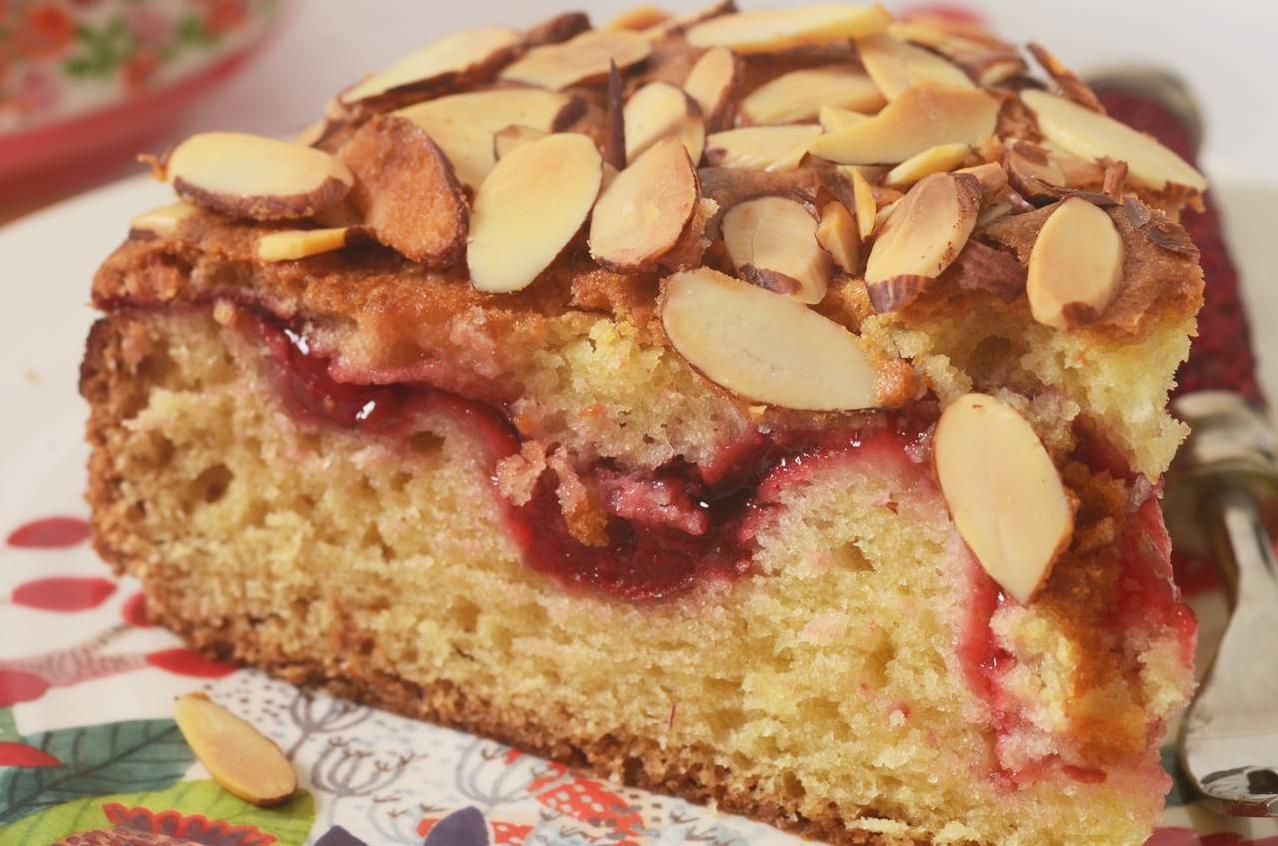  With a generous helping of cherries and nuts, this coffee cake is both crunchy and tender.